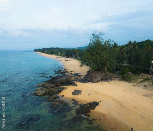 Aerial drone view of beach scenery at Pantai Batu Pelanduk, Dungun, Terengganu, Malaysia photo