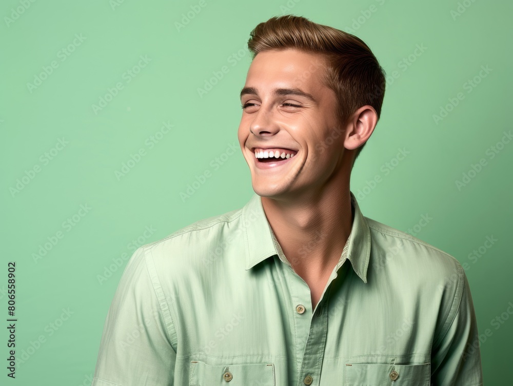 Fototapeta premium A man with is smiling and laughing