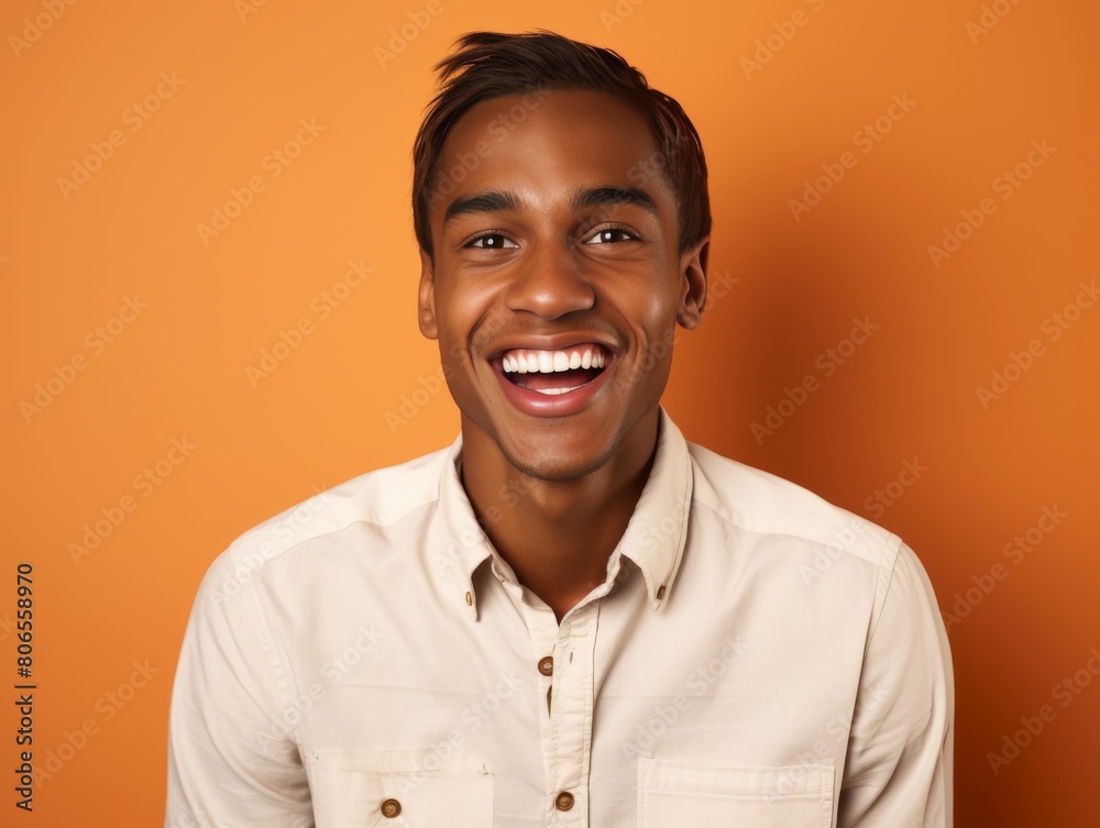 A smiling man with a white shirt and short hair A smiling man with a white shirt and short hair