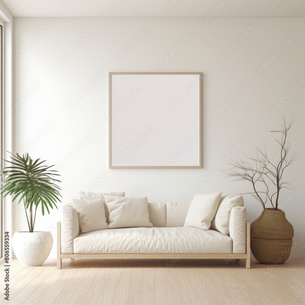 Sleek and simple frame mockup in a bright, airy room with minimal furnishings and lots of natural light. Sleek and simple frame mockup in a bright, airy room with minimal furnishings and lots of natural light.