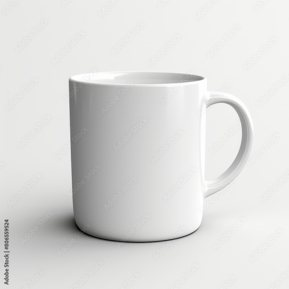 Simple white coffee mug on a clean white background with neutral tones, ideal for branding presentations. Simple white coffee mug on a clean white background with neutral tones, ideal for branding presentations.