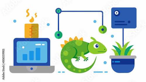 An innovative system that calculates and maintains the perfect temperature and humidity levels for reptiles taking the hassle out of reptile care.. Vector illustration