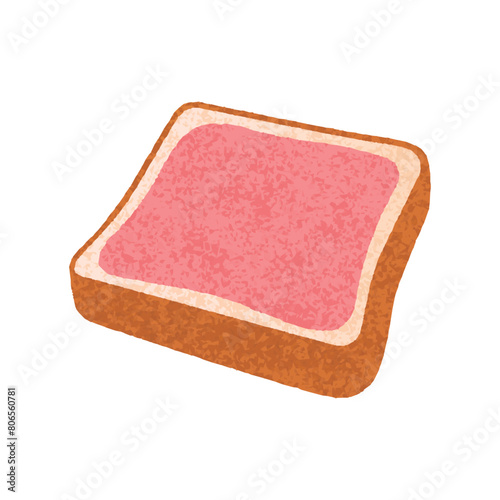 Spread strawberry jam on bread vector illustration. White sliced ​​bread. Delicious toast. Bakery elements. Strawberry flavor.