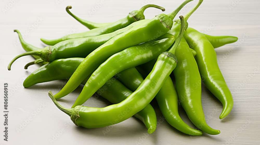 Fresh green chilli on white background, photo shot Fresh green chilli on white background, photo shot