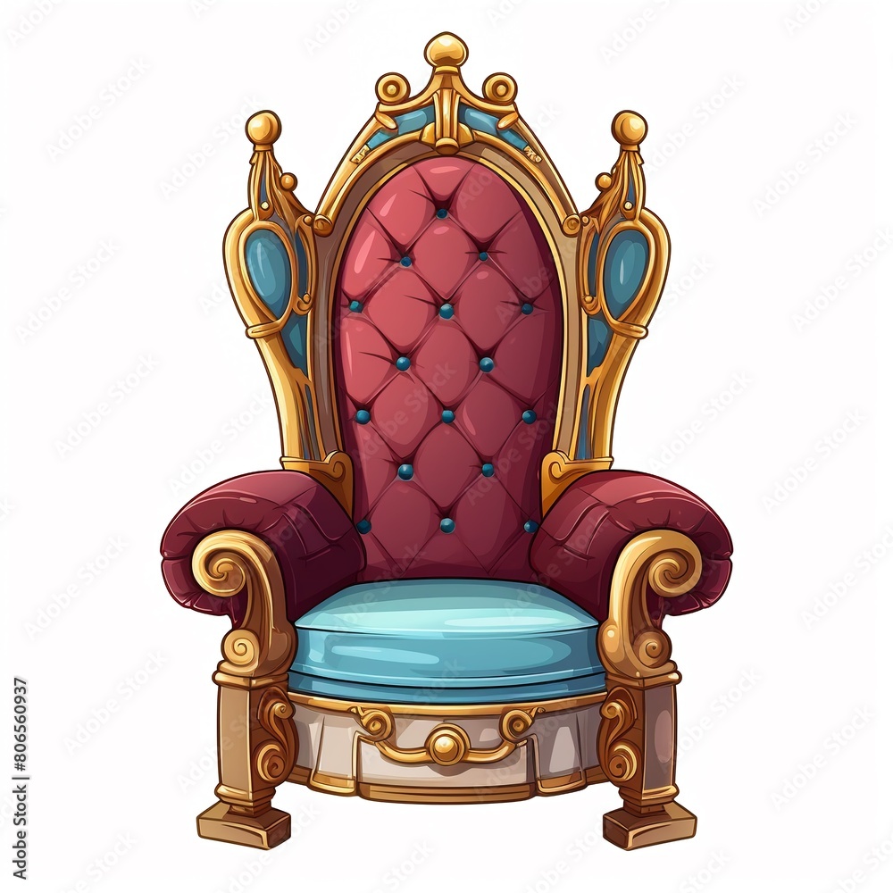 Fototapeta premium A large, ornate red and blue chair with gold trim