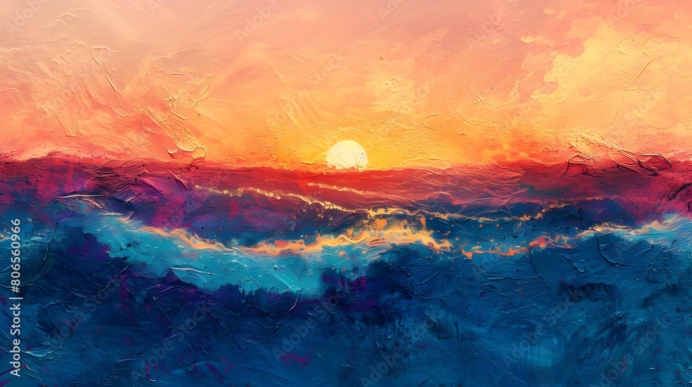 Captivating Abstract Seascape with Vibrant Sunset Hues and Energetic Brushstrokes