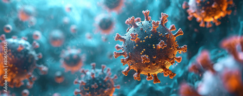 Close up of 3d microscopic bacteria and virus background, medical healthcare, microbiology concept © Atchariya63