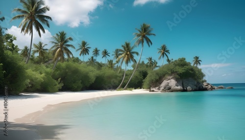 Tranquil Tropical Beach With Palm Trees And Turqu Upscaled 4