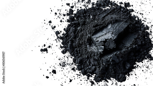 A close view of activated charcoal powder on a plain background or PNG for health and care type poster or graphic use, Generative AI.