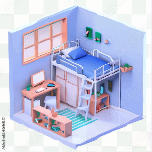 a paper model of a bedroom with a bed and desk