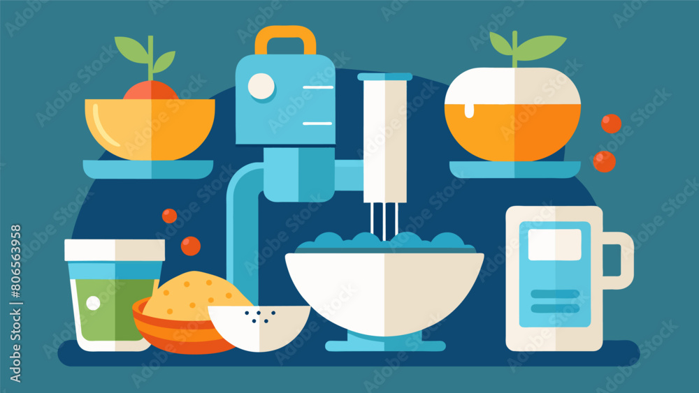 An examination of water and food bowls with builtin filtration systems and portion control capabilities promoting hydration and healthy eating habits.. Vector illustration An examination of water and food bowls with builtin filtration systems and portion control capabilities promoting hydration and healthy eating habits.. Vector illustration