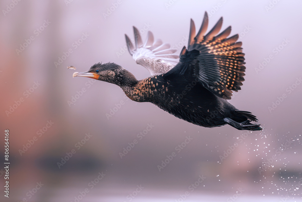 Fototapeta premium A brown bird is hunting prey for food, wildlife ecosystem conservation
