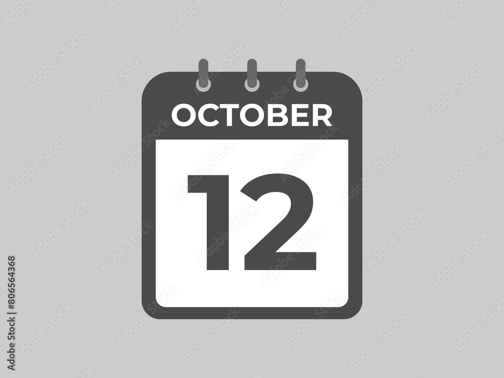 October 12 calendar reminder. 12 October daily calendar icon template. Calendar 12 October icon Design template. Vector illustration
October 12 calendar reminder. 12 October daily calendar icon template. Calendar 12 October icon Design template. Vector illustration