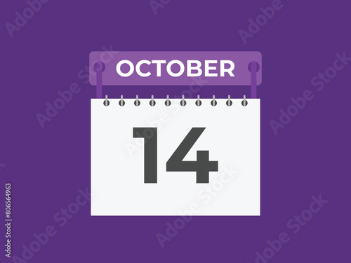 October  14 calendar reminder. 14 October  daily calendar icon template. Calendar 14 October  icon Design template. Vector illustration

