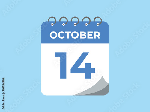 October  14 calendar reminder. 14 October  daily calendar icon template. Calendar 14 October  icon Design template. Vector illustration

