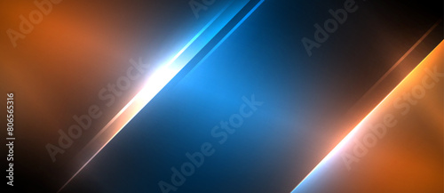 A mesmerizing visual effect lighting up the sky with an electric blue and orange background, a glowing diagonal line resembling a lens flare in space