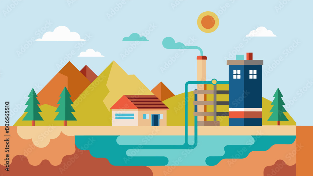 Incorporating a geothermal heating and cooling system to decrease reliance on fossil fuels.. Vector illustration