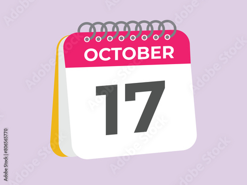 October  17 calendar reminder. 17 October  daily calendar icon template. Calendar 17 October  icon Design template. Vector illustration
