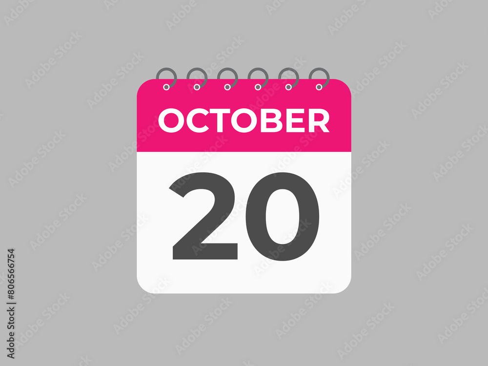October 20 calendar reminder. 20 October daily calendar icon template. Calendar 20 October icon Design template. Vector illustration
October 20 calendar reminder. 20 October daily calendar icon template. Calendar 20 October icon Design template. Vector illustration