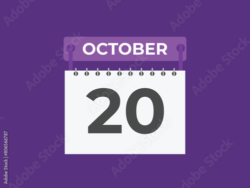 October  20 calendar reminder. 20 October  daily calendar icon template. Calendar 20 October  icon Design template. Vector illustration
