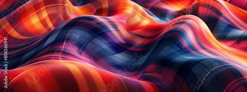 An abstract illustration of a plaid pattern morphing and swirling, creating a dynamic and playful composition. photo