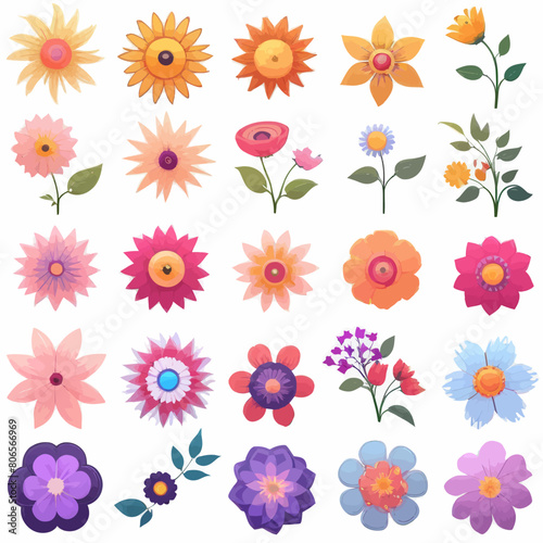 a bunch of flowers that are on a white background