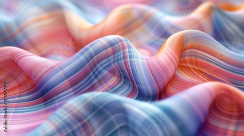 An abstract illustration of a plaid pattern morphing and swirling, creating a dynamic and playful composition. photo
