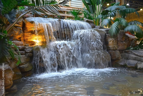 waterfall feature in an indoor water park