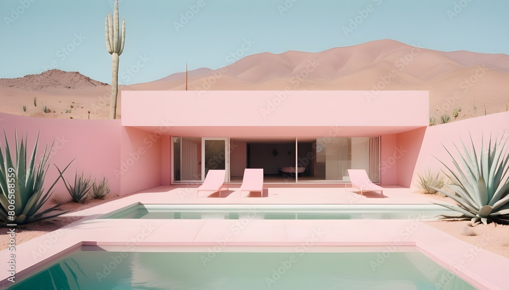 Fototapeta premium A modern cozy architecture in landscape with pool 