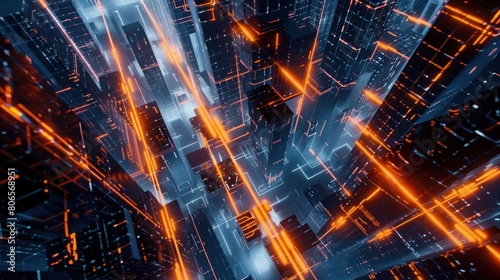 futuristic cityscape with shining holographic blocks  Abstract Cube Background