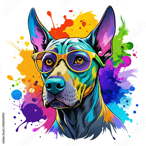 Great Dane With Sunglasses, Vibrant Watercolor for T-Shirt and Storybook