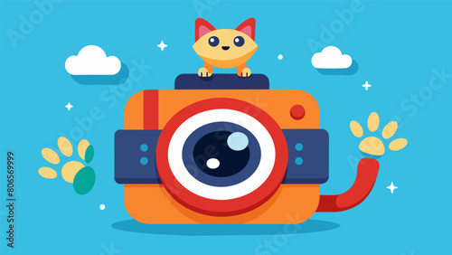 Capture all the cuddles playtime and silliness with a wearable camera that lets you see the world through your pets eyes.. Vector illustration
