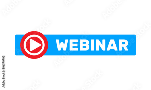 webinar blue red vector icon, play symbol in circle, online education translation sign, e-learning course pictogram
