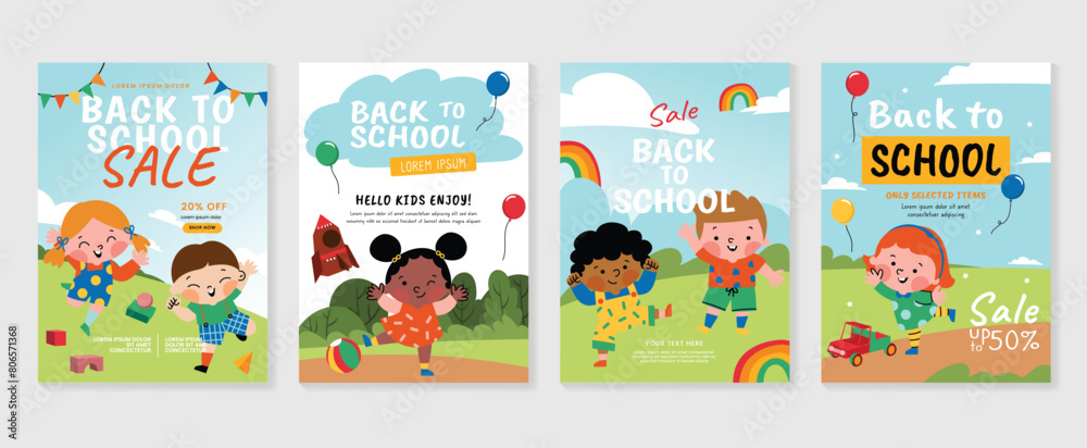 Back to school vector banners. Background design with children and education accessories element. Kids hand drawn flat design for poster , wallpaper, website and cover template.