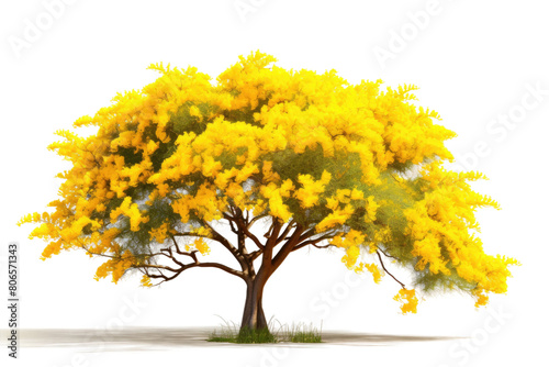 Sunlit Tree: A Symphony of Yellow. on White or PNG Transparent Background.