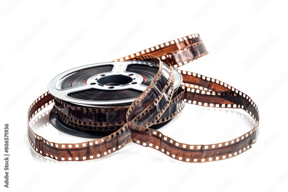 A classic film reel with strips of old movies