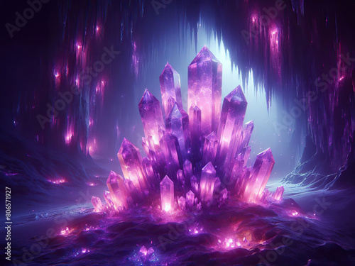 Purple Crystals In A Cave