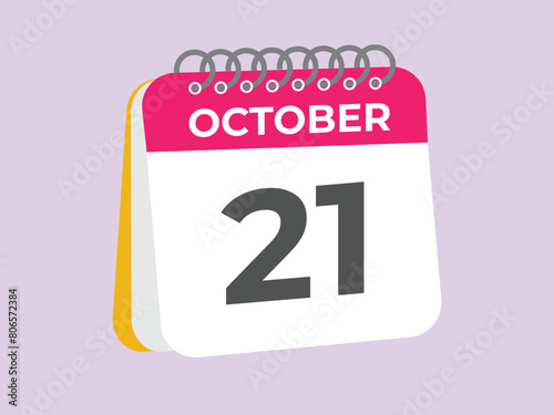 October  21 calendar reminder. 21 October  daily calendar icon template. Calendar 21 October  icon Design template. Vector illustration
