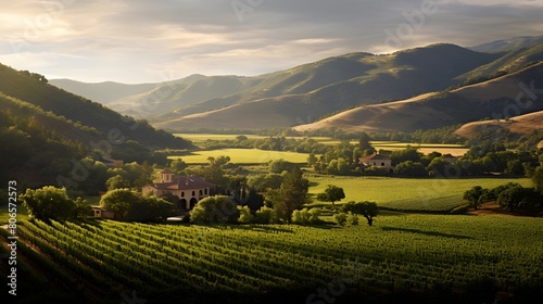 Panoramic view of the English countryside with fields  rolling hills and hills