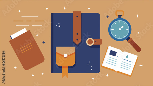 The timepiece comes with a leather pouch and instruction booklet with wise quotes and teachings from stoic thinkers.. Vector illustration