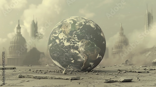 The photo shows a post-apocalyptic world where the Earth is cracked. photo
