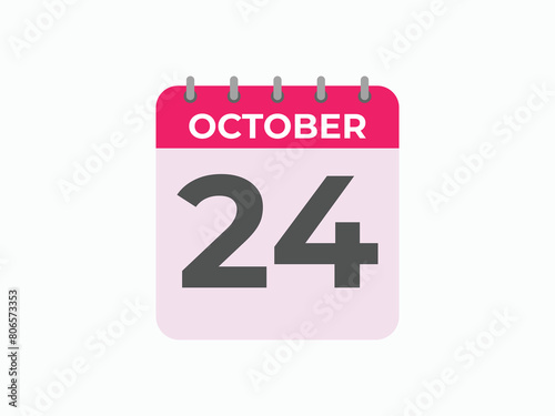 October  24 calendar reminder. 24 October  daily calendar icon template. Calendar 24 October  icon Design template. Vector illustration
