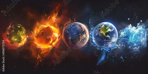 Earth hour festival colorful background design best quality hyper realistic image banner template. Planet Earth Surrounded By Energy Waves And Illuminated By Distant Light.    © Mohsin