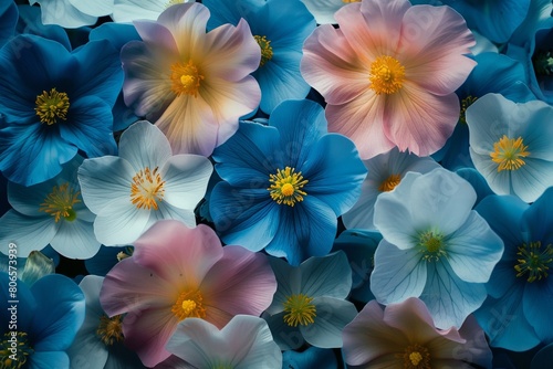Soft Petals of Blue and Pink Blooms 