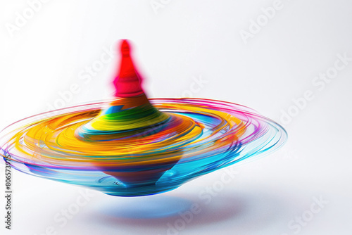 A colorful spinning top in mid-spin