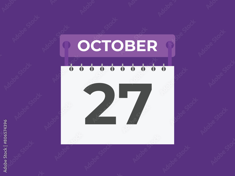 October 27 calendar reminder. 27 October daily calendar icon template. Calendar 27 October icon Design template. Vector illustration
October 27 calendar reminder. 27 October daily calendar icon template. Calendar 27 October icon Design template. Vector illustration