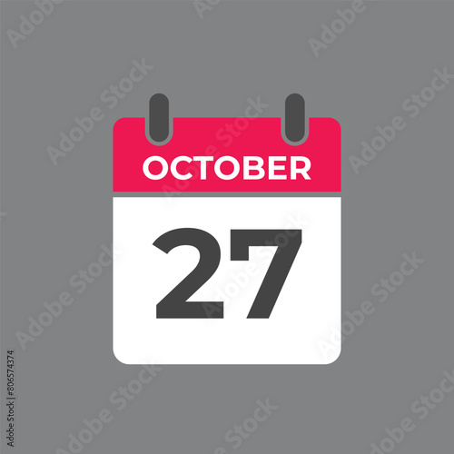 October  27 calendar reminder. 27 October  daily calendar icon template. Calendar 27 October  icon Design template. Vector illustration
