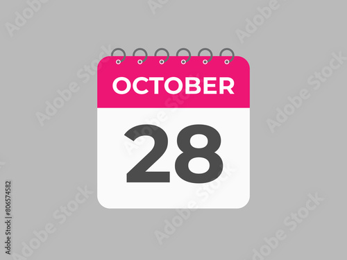 October  28 calendar reminder. 28 October  daily calendar icon template. Calendar 28 October  icon Design template. Vector illustration
