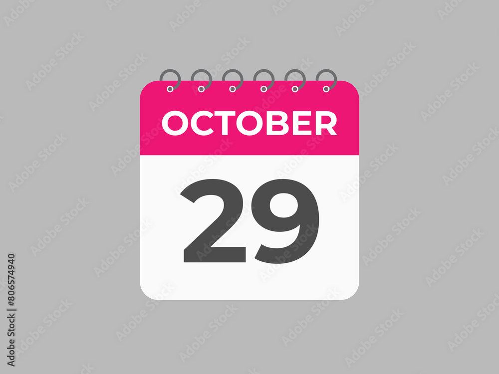 October  29 calendar reminder. 29 October  daily calendar icon template. Calendar 29 October  icon Design template. Vector illustration
