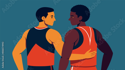 Even with their backs turned to each other the players still seem to know exactly where the other is on the court.. Vector illustration